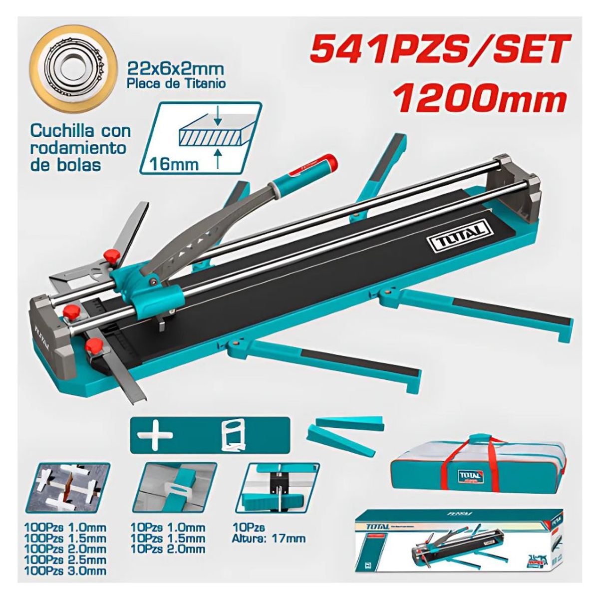 TOTAL TOOLS - Set Cortamayolica 1200MM y Accesorios Maletin de 541PCS - THTC12008