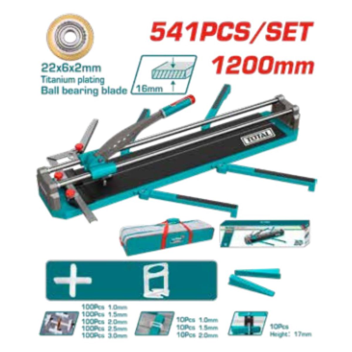 TOTAL TOOLS - Set Cortamayolica 1200MM y Accesorios Maletin de 541PCS - THTC12008