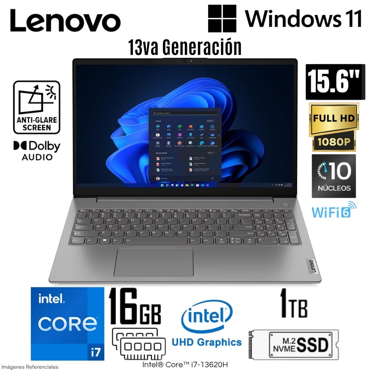 LENOVO - Laptop Lenovo V15 G4 IRU Intel Core i7-13620H 16GB RAM 1TB SSD 15.6"  FHD Iron Grey - 83A100QYLM