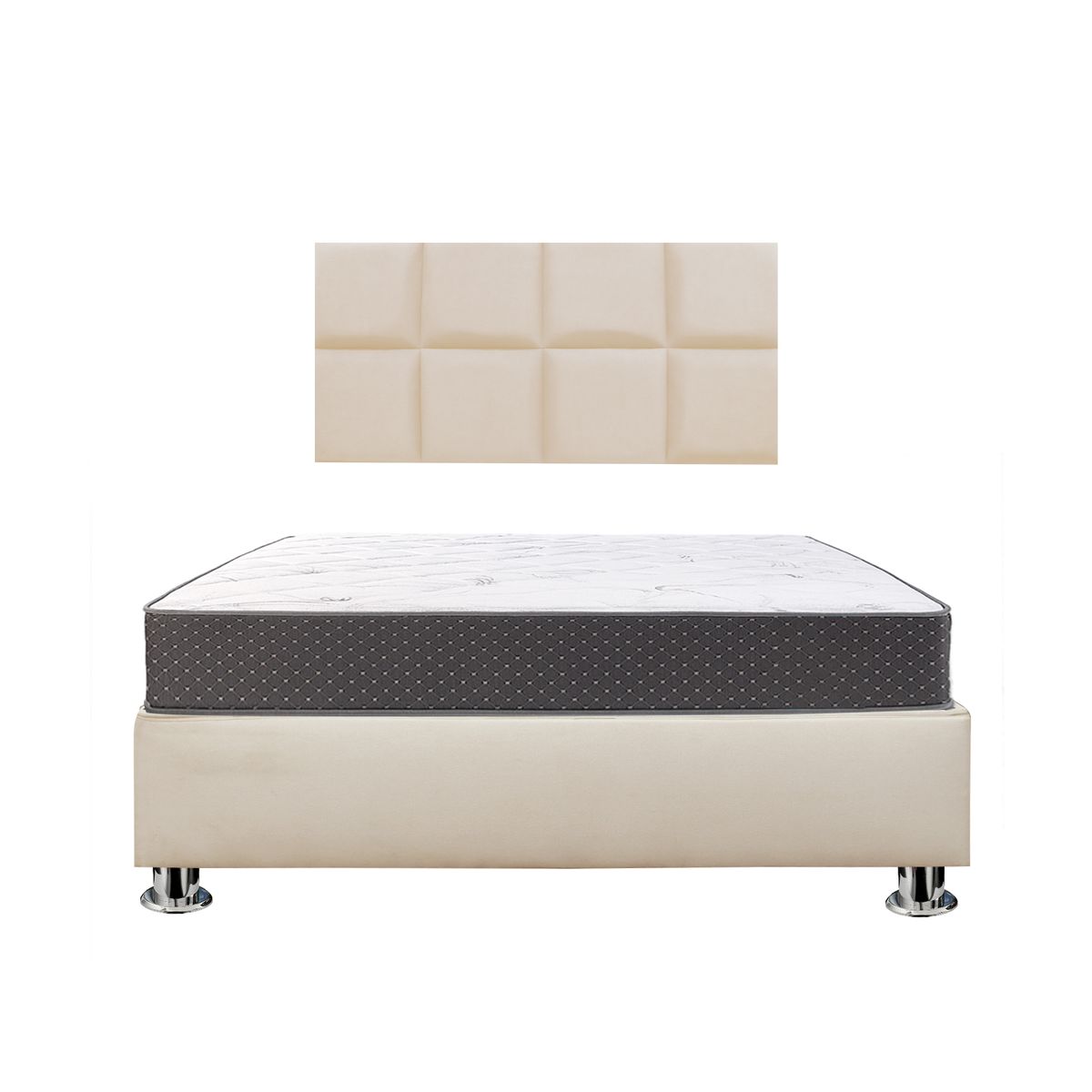 GENERICO - Combo Cama tapizada Selene - Queen Beige claro +colchón semiortopédico