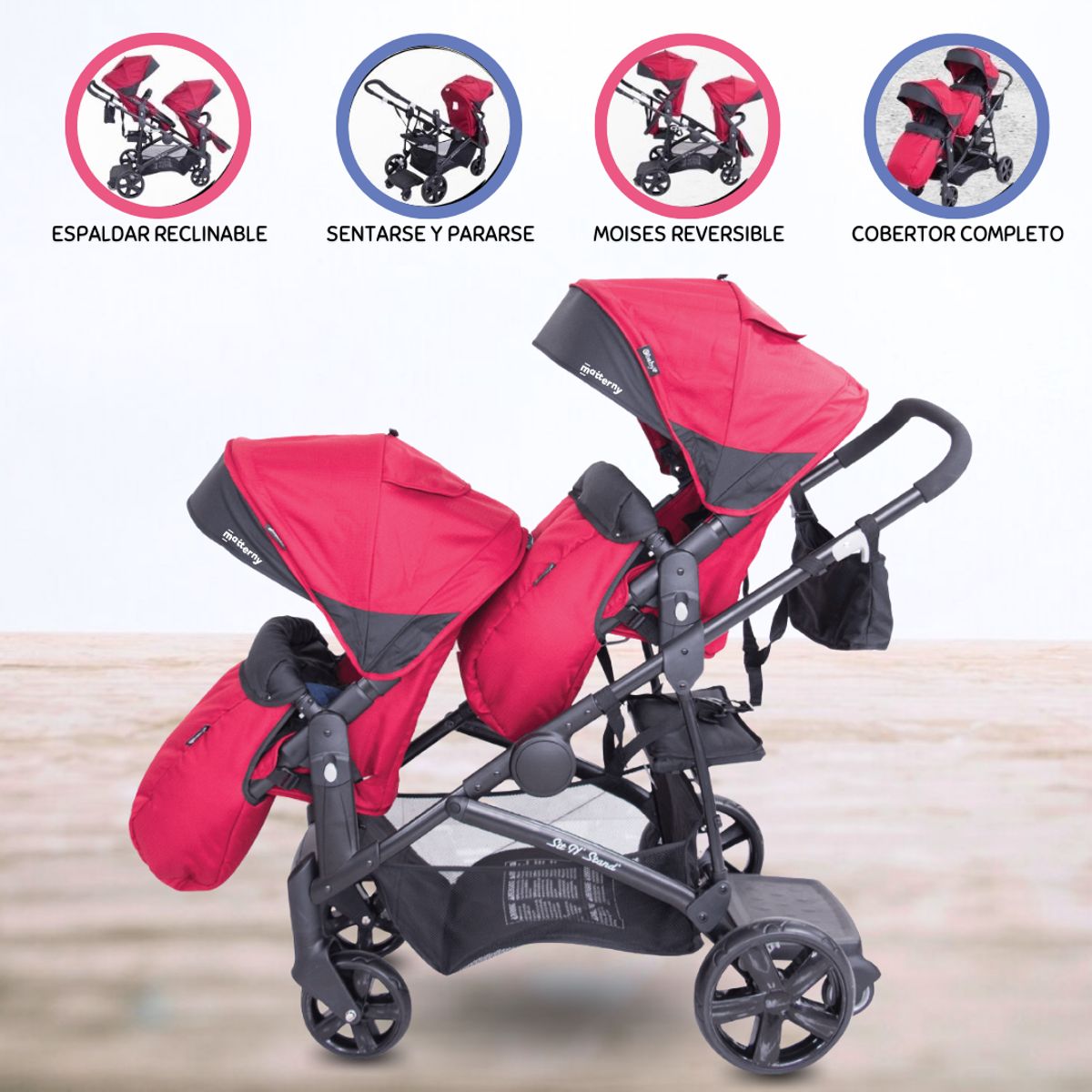 EBABY - Coche Cuna Mellicero para Bebés «DUO PRANT» Red
