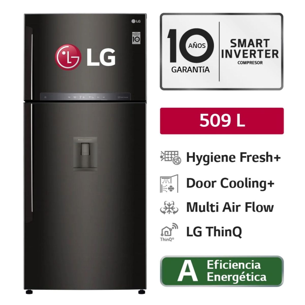 LG - Refrigeradora GT51SGD 509L Hygiene Fresh Top Mount Negro Acero LG