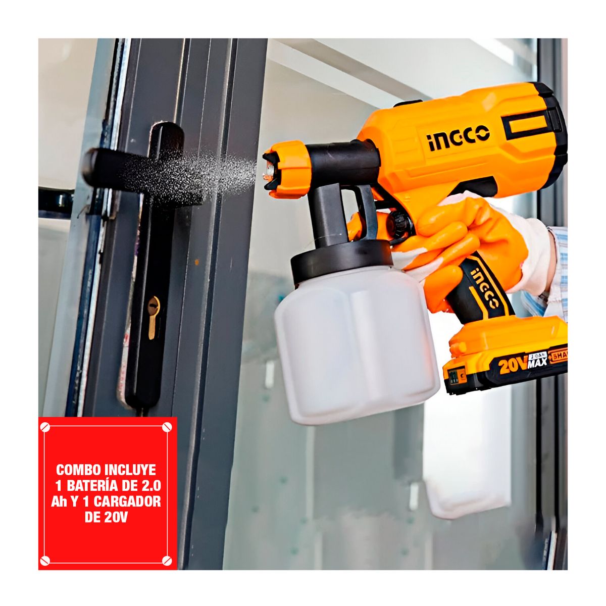 INGCO TOOLS - Pistola Pintar Eléctrica 800 Ml 20v Ingco + 1 Batería + Cargador