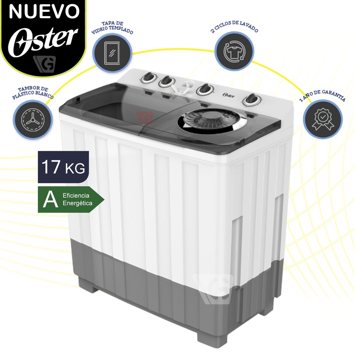 OSTER - Lavadora semiautomática de 17 kg blanca Oster  - OS-SAWMK0017W