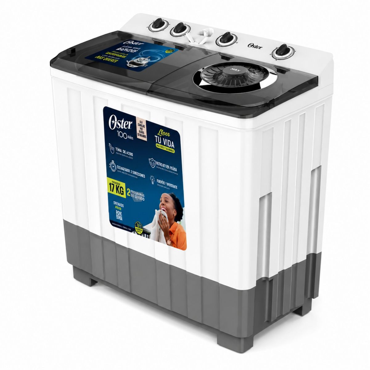 OSTER - Lavadora semiautomática de 17 kg blanca Oster  - OS-SAWMK0017W