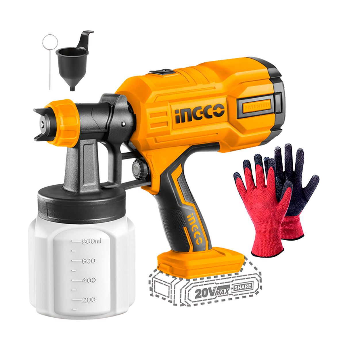 INGCO TOOLS - Pistola Pintar Inalámbrica 800 Ml 20v Ingco Guante Anticorte