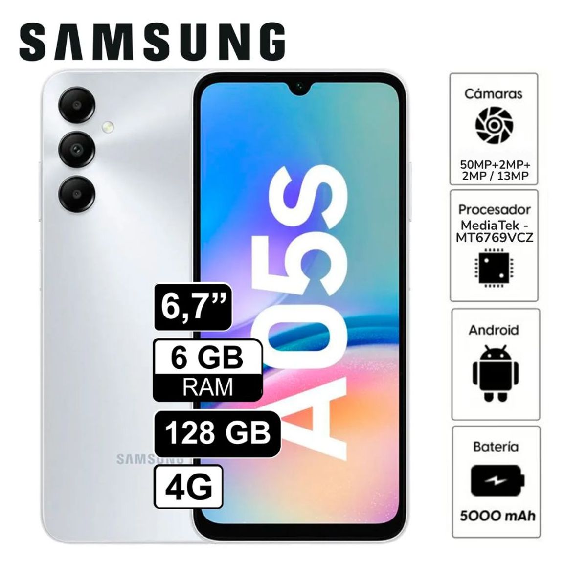 SAMSUNG - Celular Samsung Galaxy A05S 6.7"  Pulg 6GB RAM 128GB -Gris