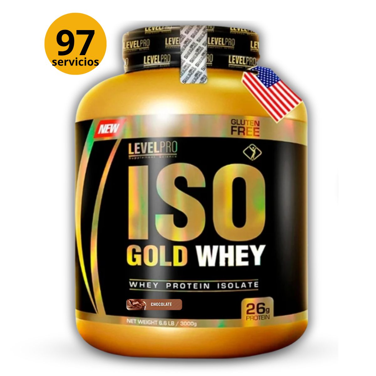 LEVEL PRO - ISO GOLD WHEY DE 3kg CHOCOLATE - PROTEÍNA ISOLATADA