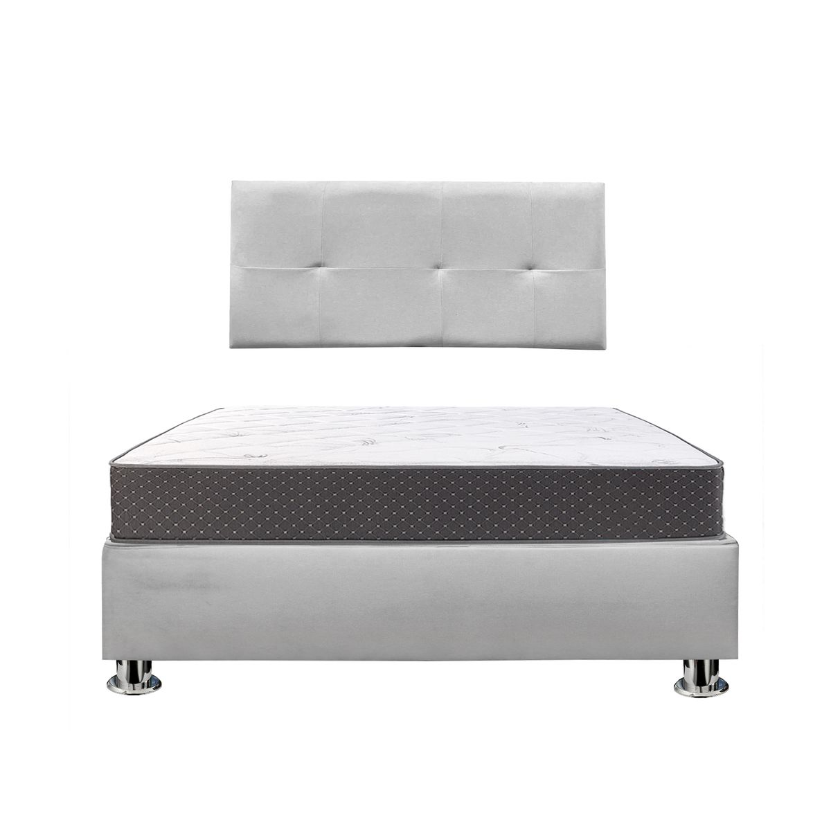 GENERICO - Combo Cama tapizada Sabana Pcromadas - 15plz Gris claro + colchón semiortopédico