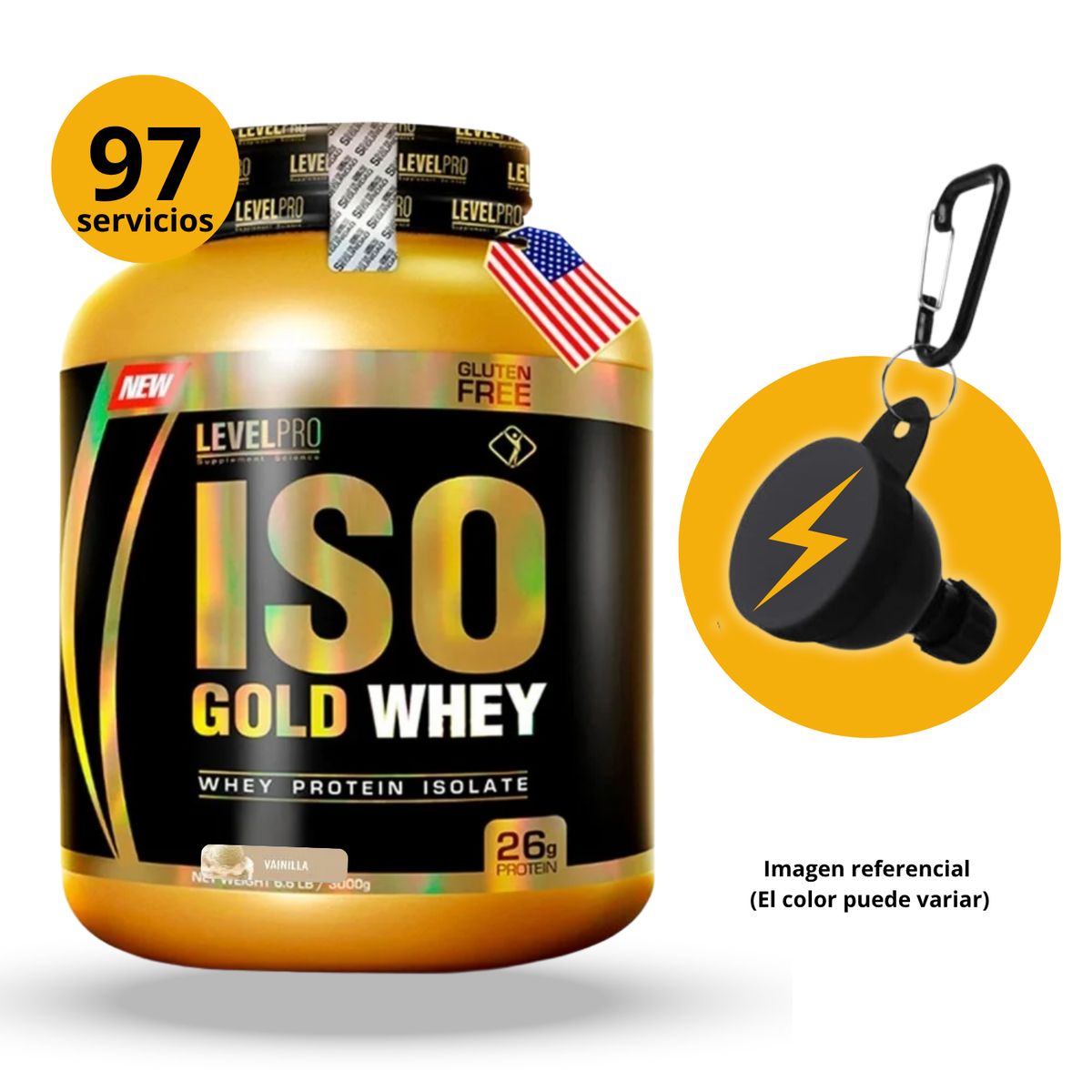 LEVEL PRO - ISO GOLD WHEY DE 3kg VAINILLA CON PORTASUPLES - PROTEÍNA ISOLATADA