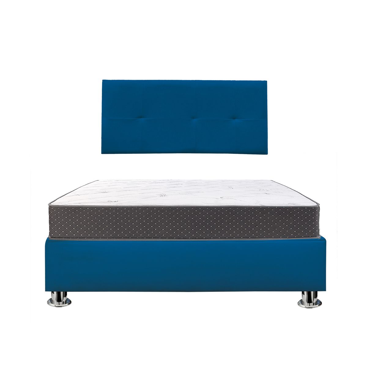GENERICO - Combo Cama tapizada Sabana - 2plz Azul + colchón semiortopédico