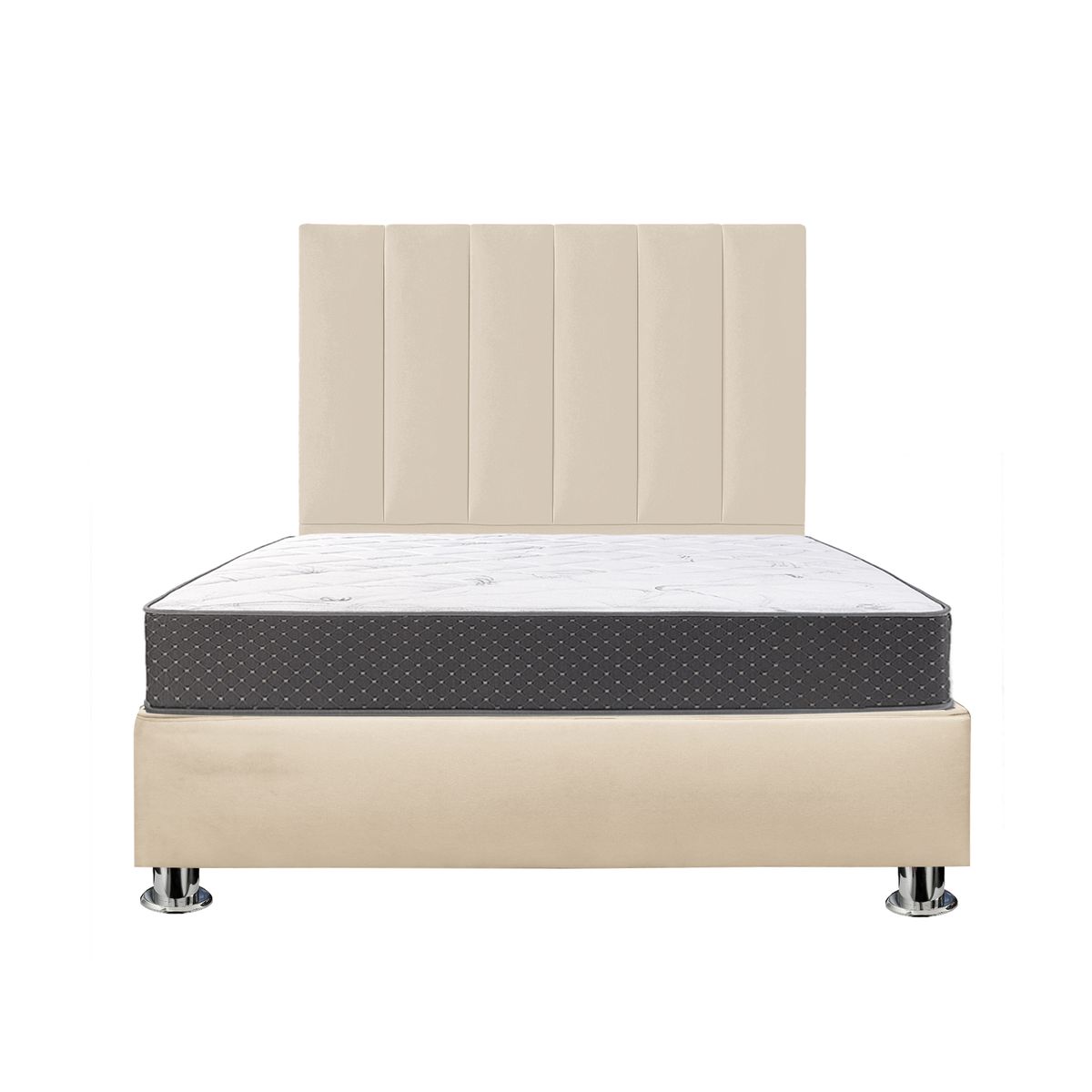 GENERICO - Combo Cama tapizada Luzia Pcromadas - 15plz Beige claro + colchón semiortopédico