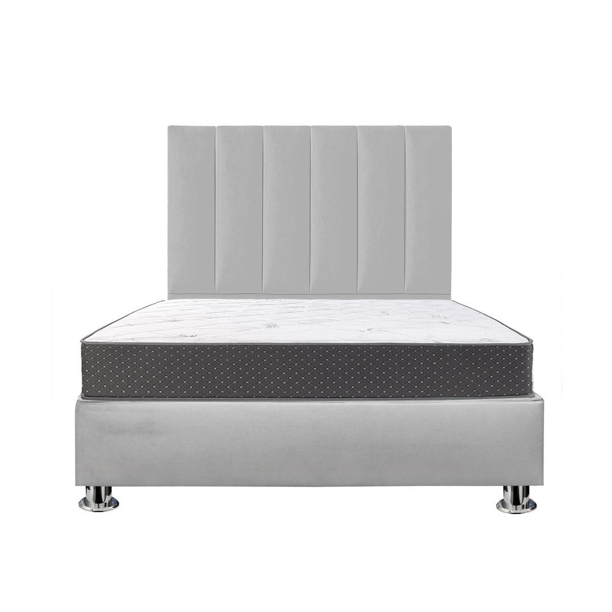 GENERICO - Combo Cama tapizada Luzia Pcromadas - 15plz Gris claro + colchón semiortopédico