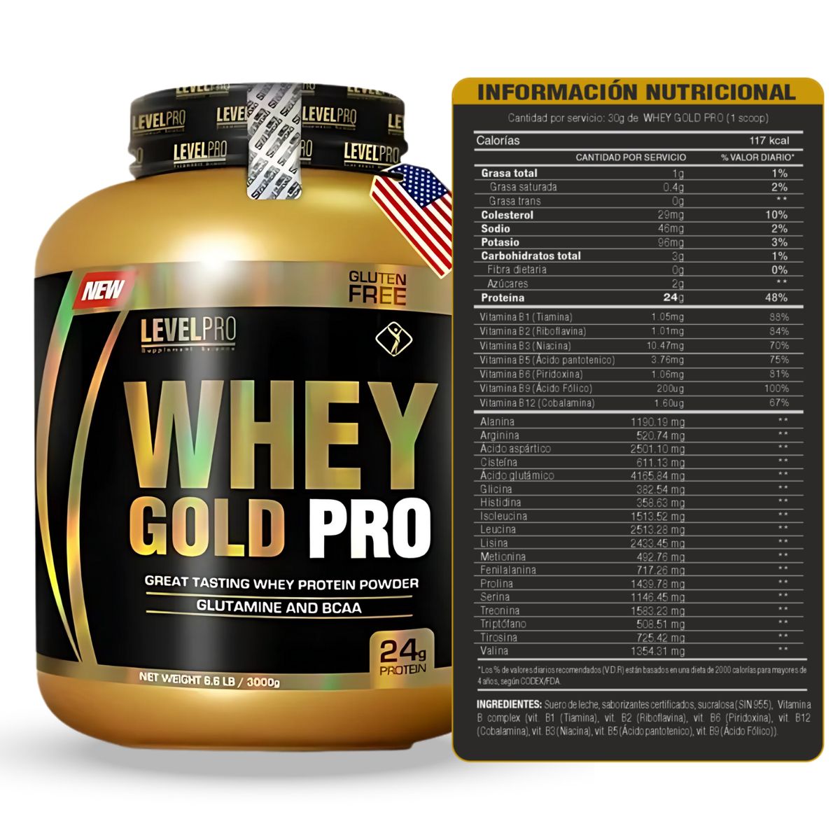 LEVEL PRO - WHEY GOLD PRO DE 3kg VAINILLA - PROTEÍNA WHEY