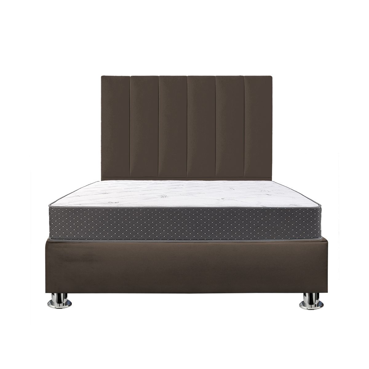 GENERICO - Combo Cama tapizada Luzia Pcromadas - 15plz Marrón + colchón semiortopédico
