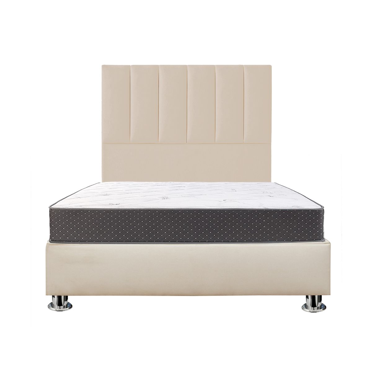 GENERICO - Combo Cama tapizada Luzia - 2plz Beige claro + colchón semiortopédico