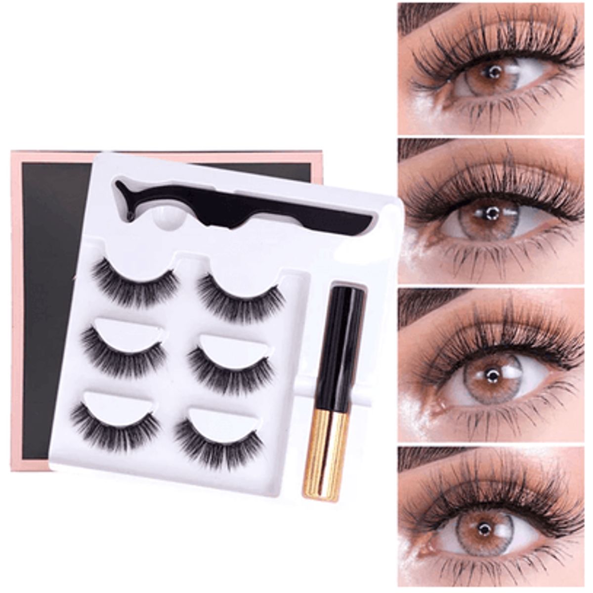 GENERICO - Pestañas Postizas Magneticas con pegamento EVER BEAUTY 6D