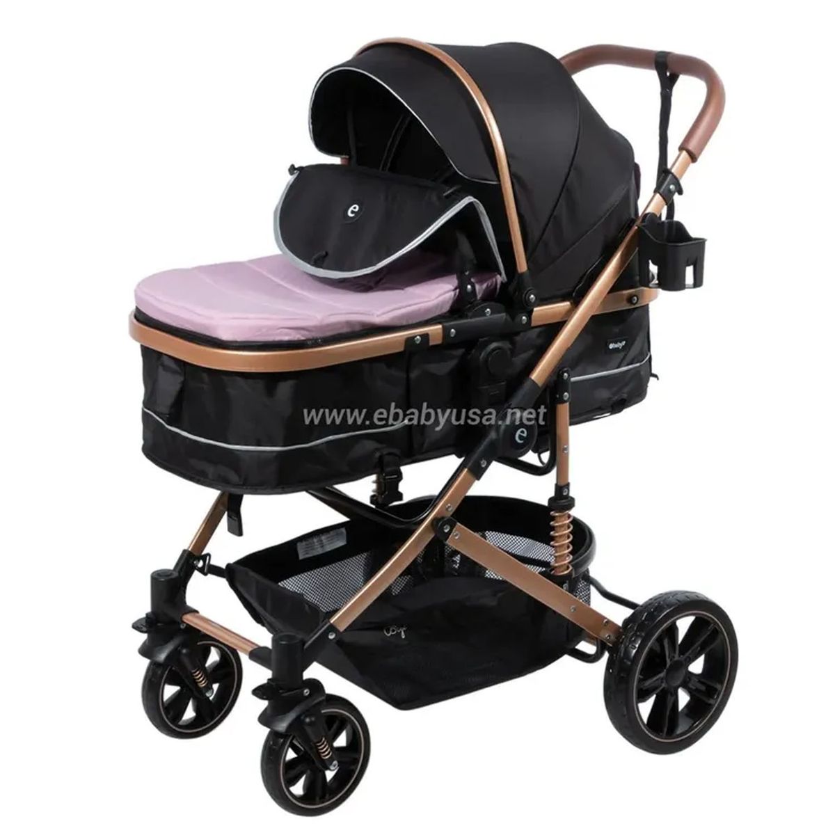 EBABY - Coche Moises para Bebe Bigi con Mango Reversible Rosado