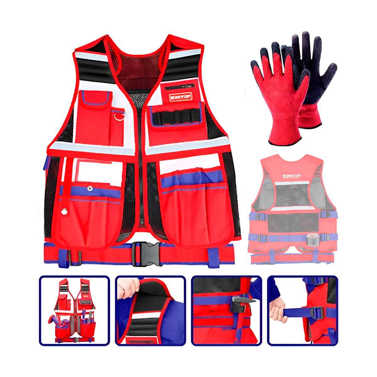 EMTOP - Chaleco Porta Herramientas Reflectante 14 Bolsillos Emtop