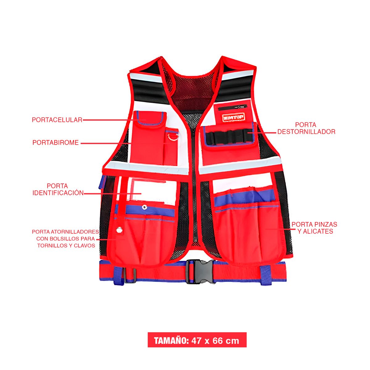 EMTOP - Chaleco Porta Herramientas Reflectante 14 Bolsillos Emtop