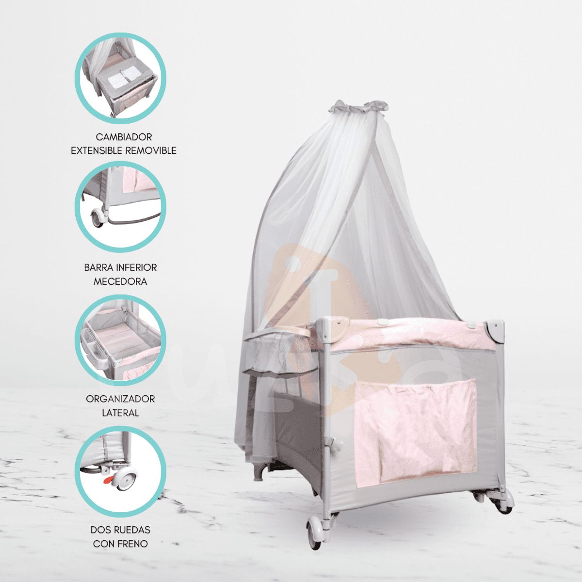 INFANTI - Cuna Corral Plegable «ALWAYS TOGETHER 2G» ROSADO