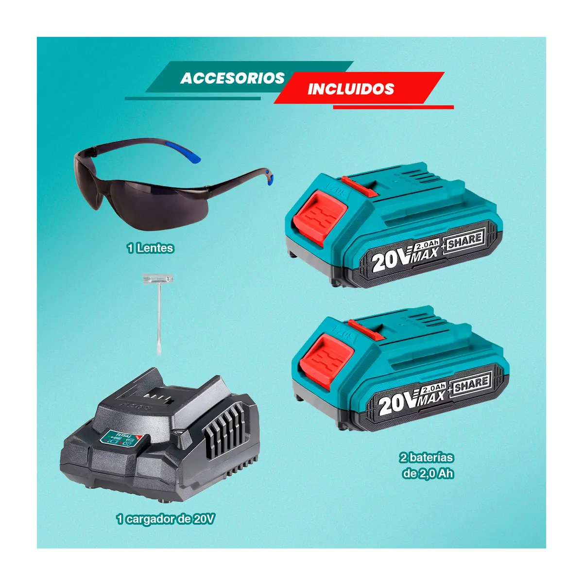 TOTAL TOOLS - Mini Sierra Cadena 8 Inalámbrica 20v Brushless 2 Bat Total