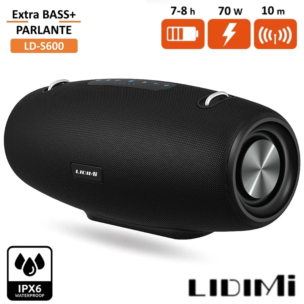 LIDIMI - Parlante Portátil Lidimi LD-S600 XBASS 70 W BT USB TWS Negro
