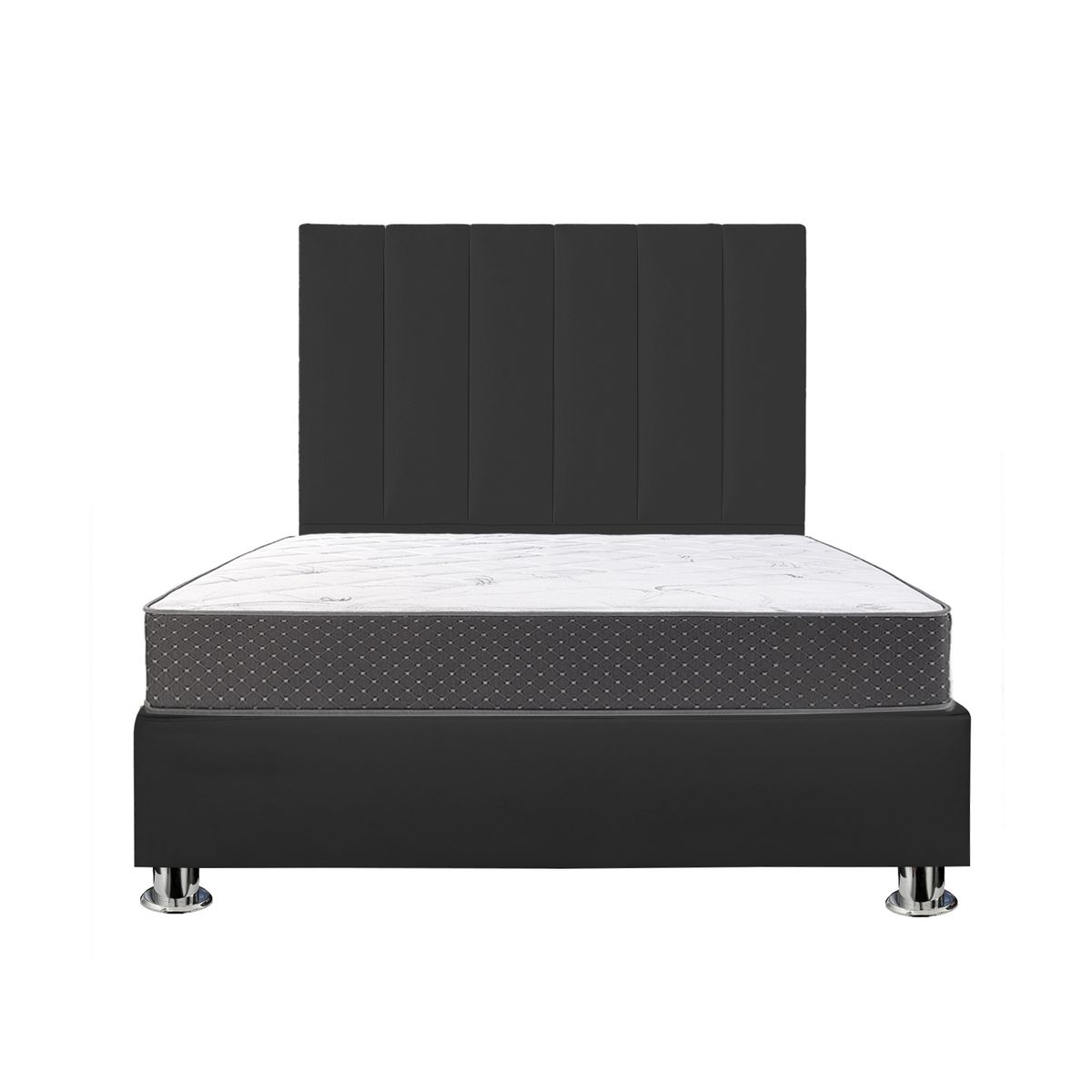 GENERICO - Combo Cama tapizada Luzia  P.cromadas - Queen Negro + colchón semiortopédico