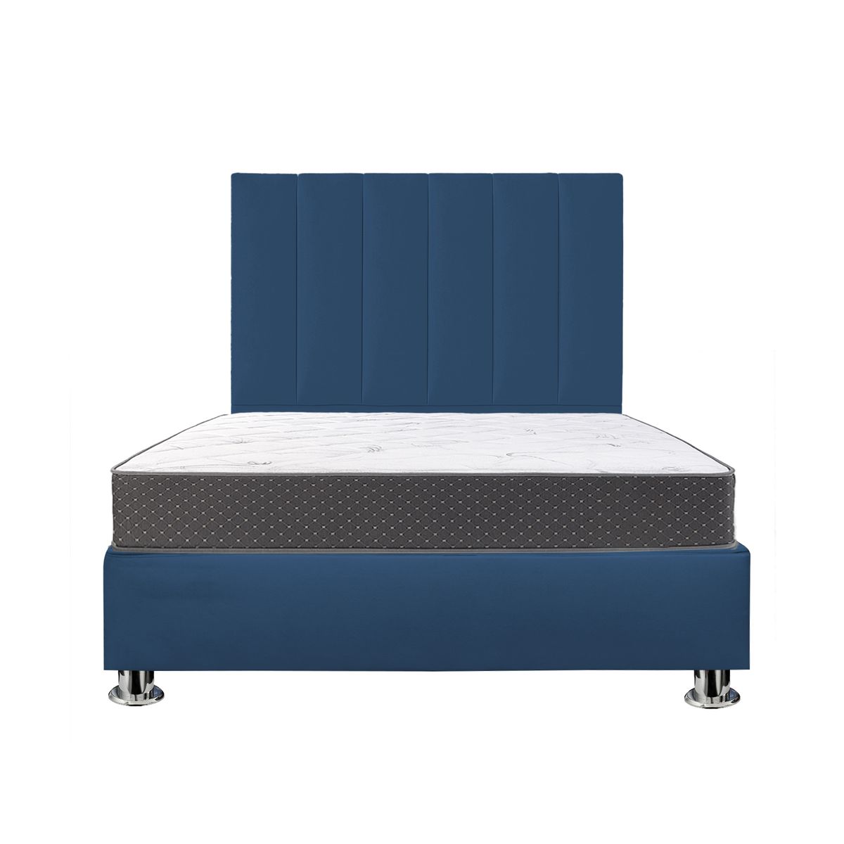 GENERICO - Combo Cama tapizada Luzia  P.cromadas - Queen Azul + colchón semiortopédico