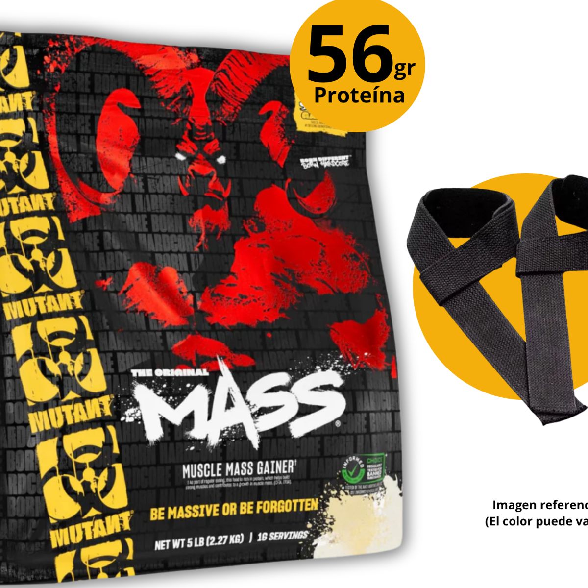 MUTANT - MUTANT MASS DE 5LB VAINILLA + STRAPS - GANADOR MASA