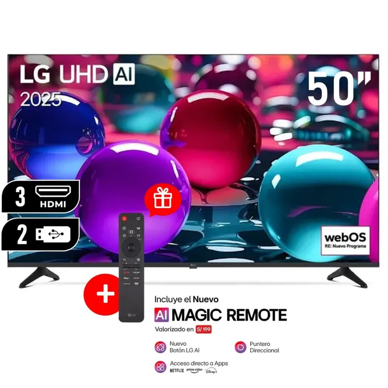 LG - Televisor Lg 50" Ultra HD 4K AI ThinQ 50UA7300PSB Modelo 2025 + Control Magic
