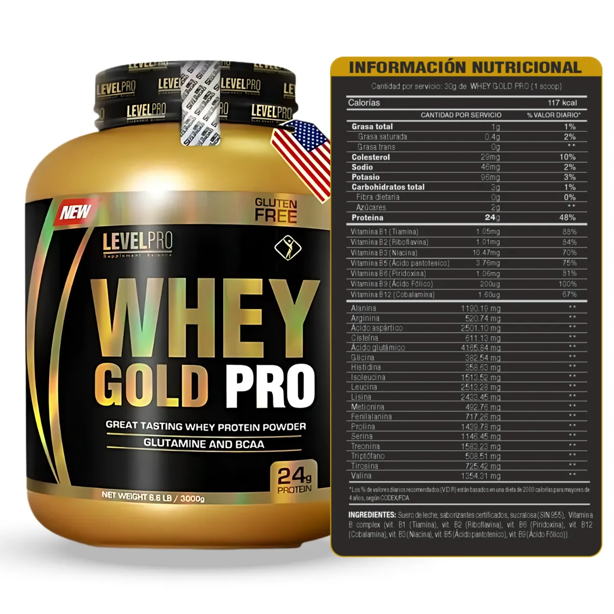 LEVEL PRO - WHEY GOLD PRO DE 3kg CHOCOLATE - PROTEÍNA WHEY