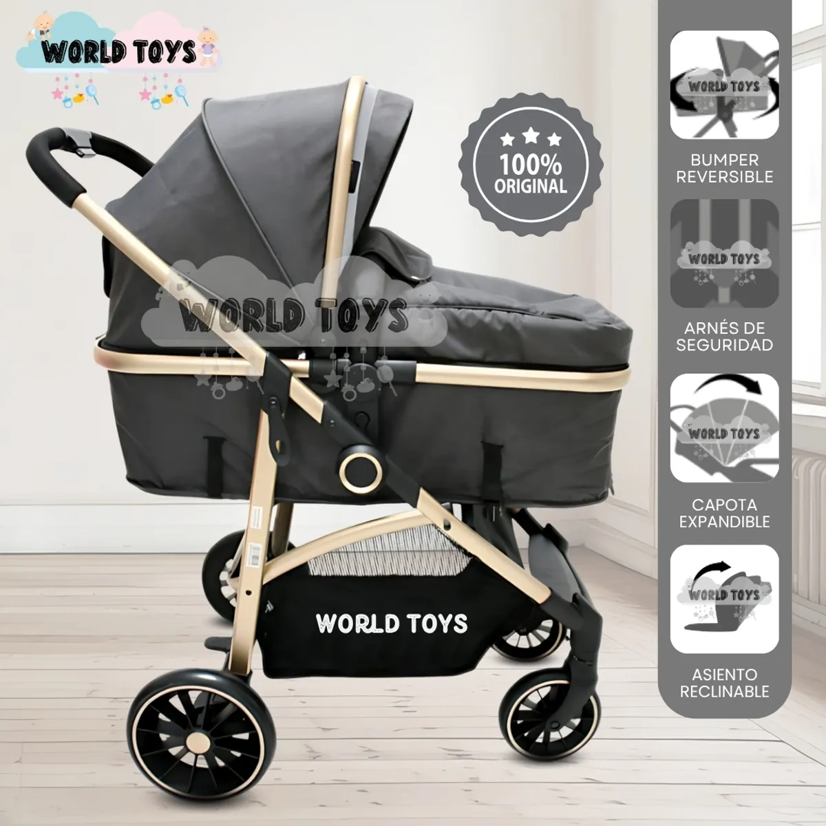 BABY - Coche Cuna Moisés de Lujo «CARRI DELUXE» Black
