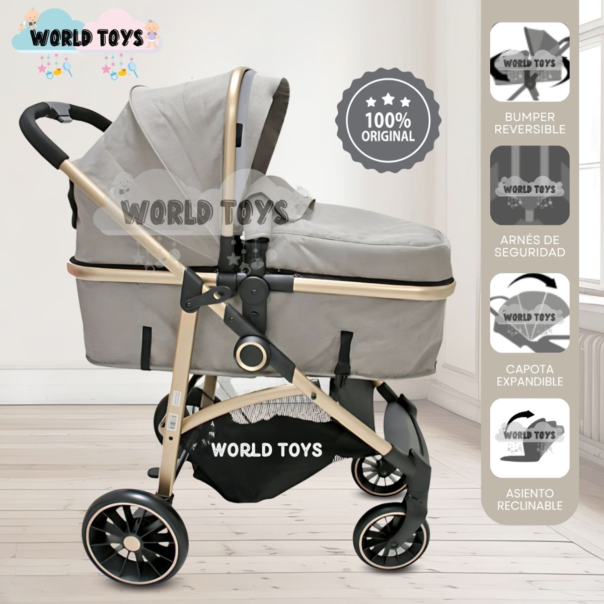 BABY - Coche Cuna Moisés de Lujo «CARRI DELUXE» Gray