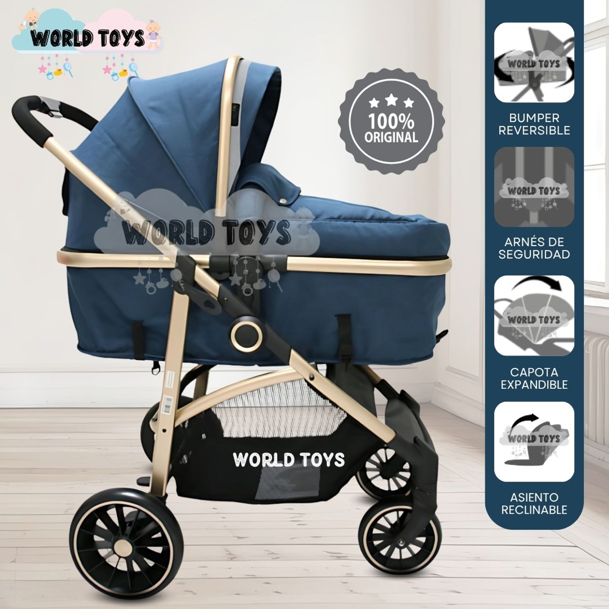 BABY - Coche Cuna Moisés de Lujo «CARRI DELUXE» Blue