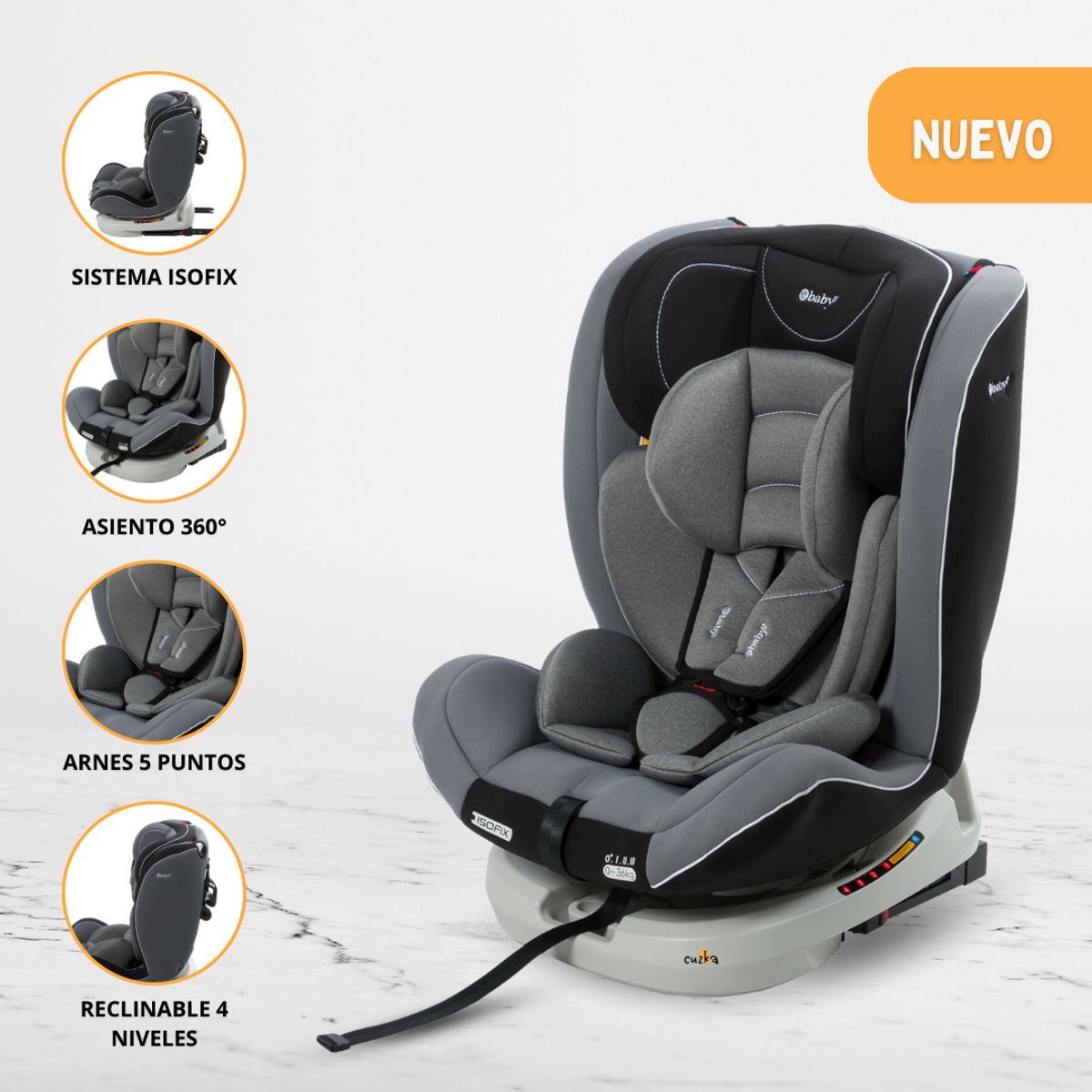 EBABY - Silla de Auto Sistema Isofix para Bebés «LOUIS» Gray