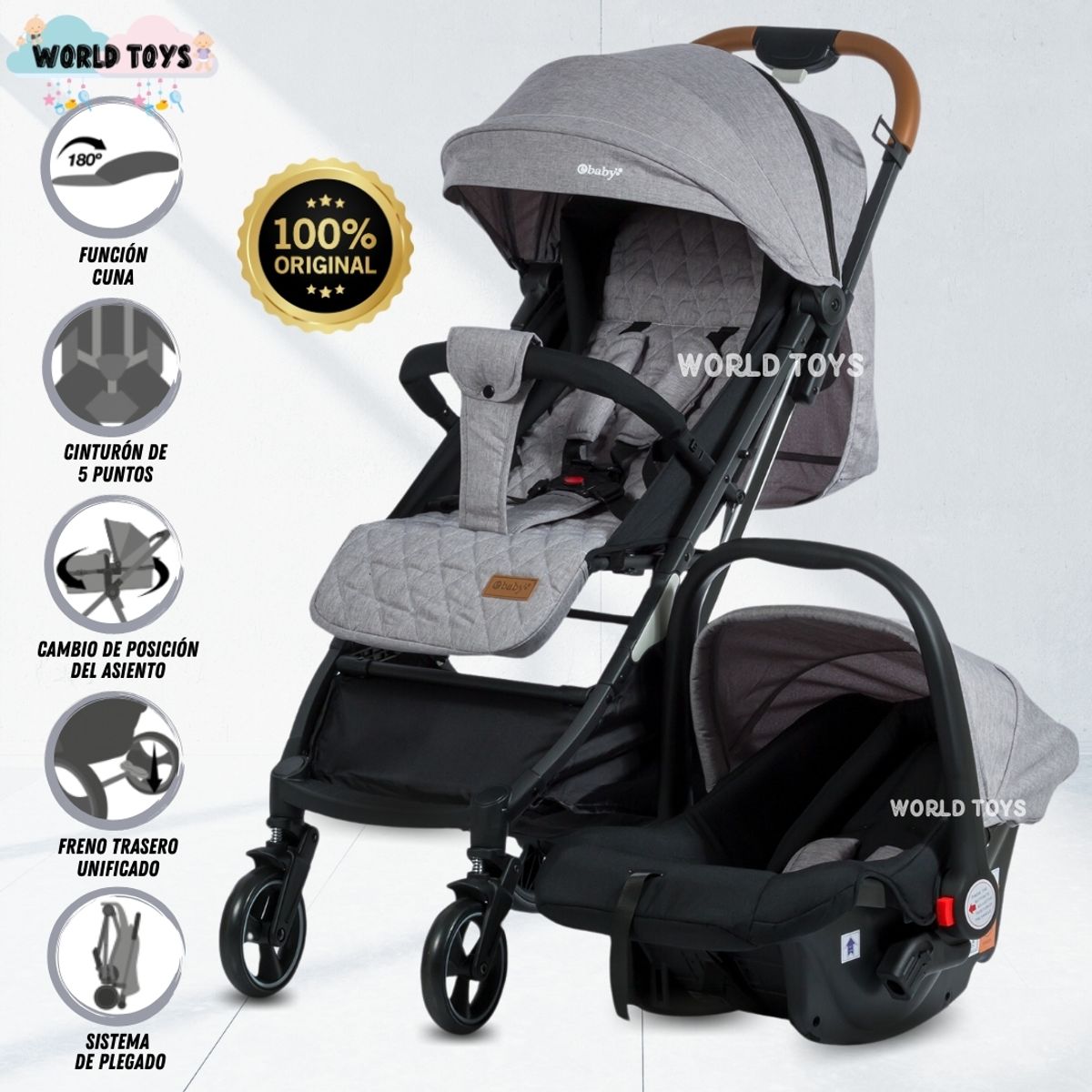 BABY - Coche Maleta Travel System «BRUNEI» Porta bebé Gray