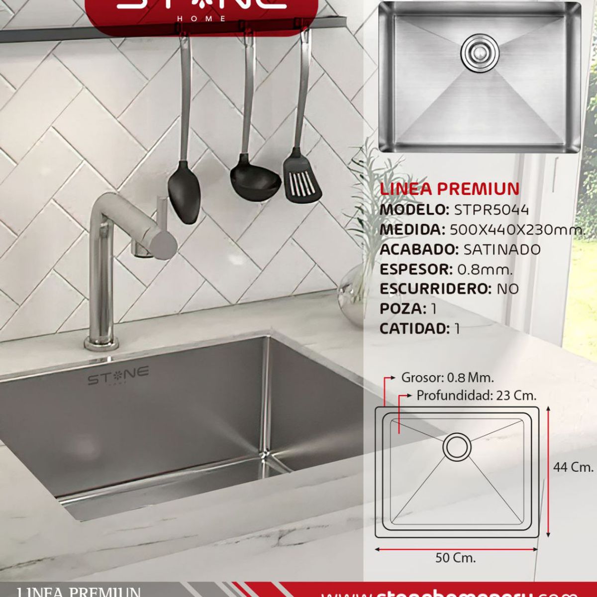 STONE - COMBO LAVADERO PREMIUM STPR5044 + LLAVEMEZCLADORA LOUISE ST01
