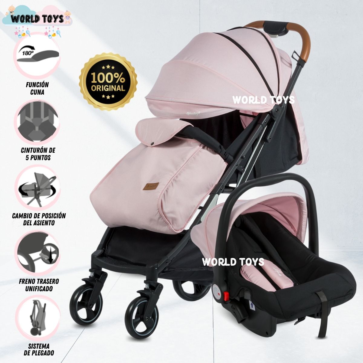 BABY - Coche Maleta Travel System «BRUNEI» Porta bebé Pink