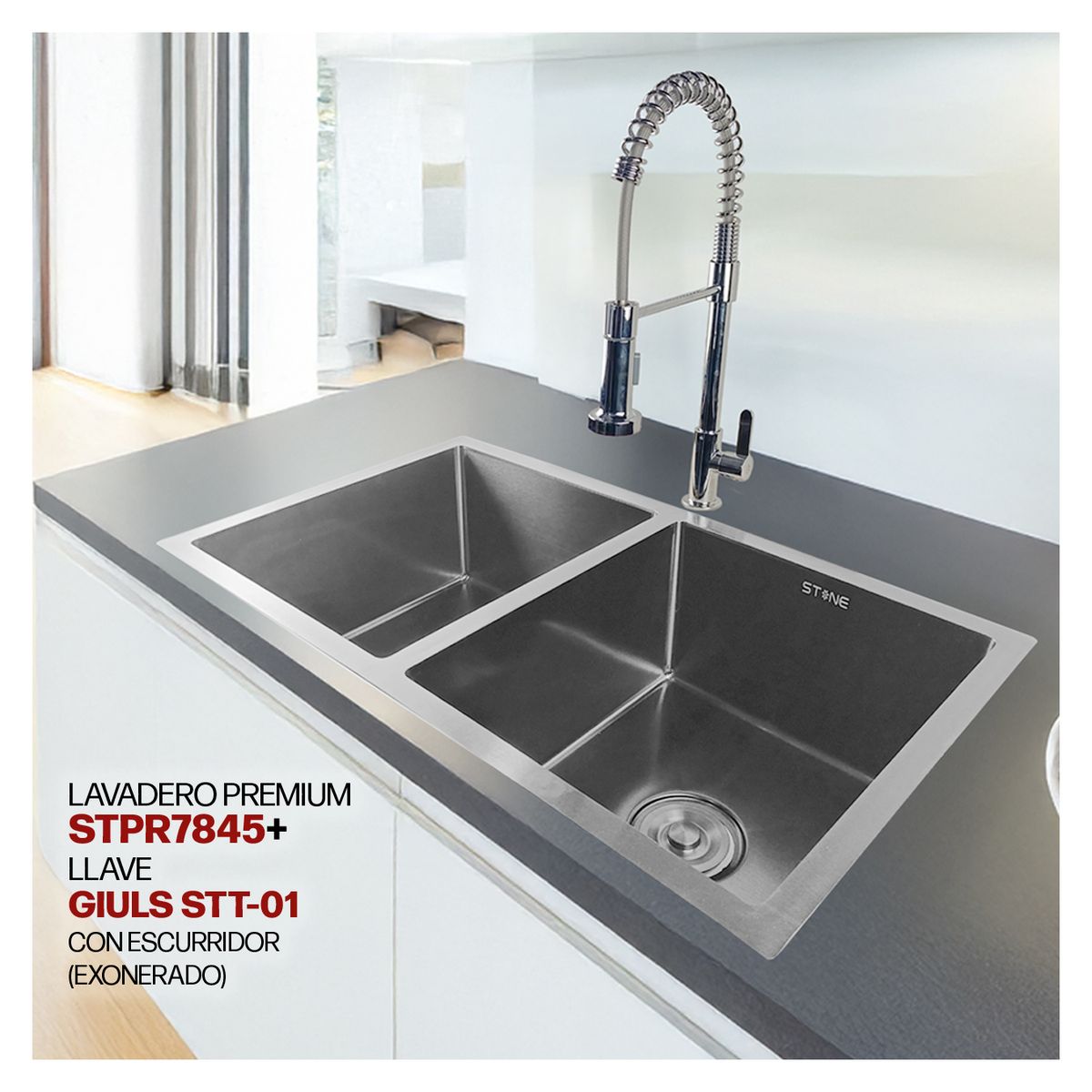 STONE - COMBO LAVADERO PREMIUM STPR7845 + LLAVE GIULS STT-01 CON ESCURRIDOR
