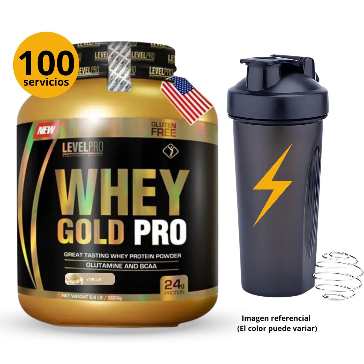 LEVEL PRO - WHEY GOLD PRO DE 3kg VAINILLA CON SHAKER - PROTEÍNA WHEY