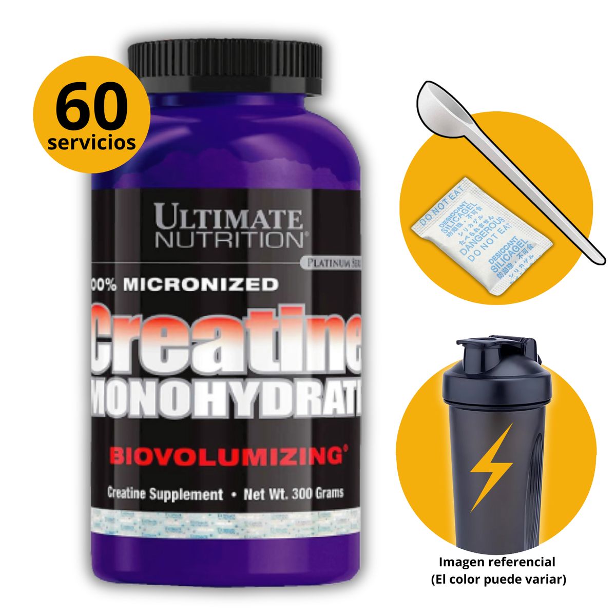 ULTIMATE NUTRITION - CREATINA ULTIMATE NUTRITION 300gr CUCHARA GEL ANTIHUMEDAD Y SHAKER