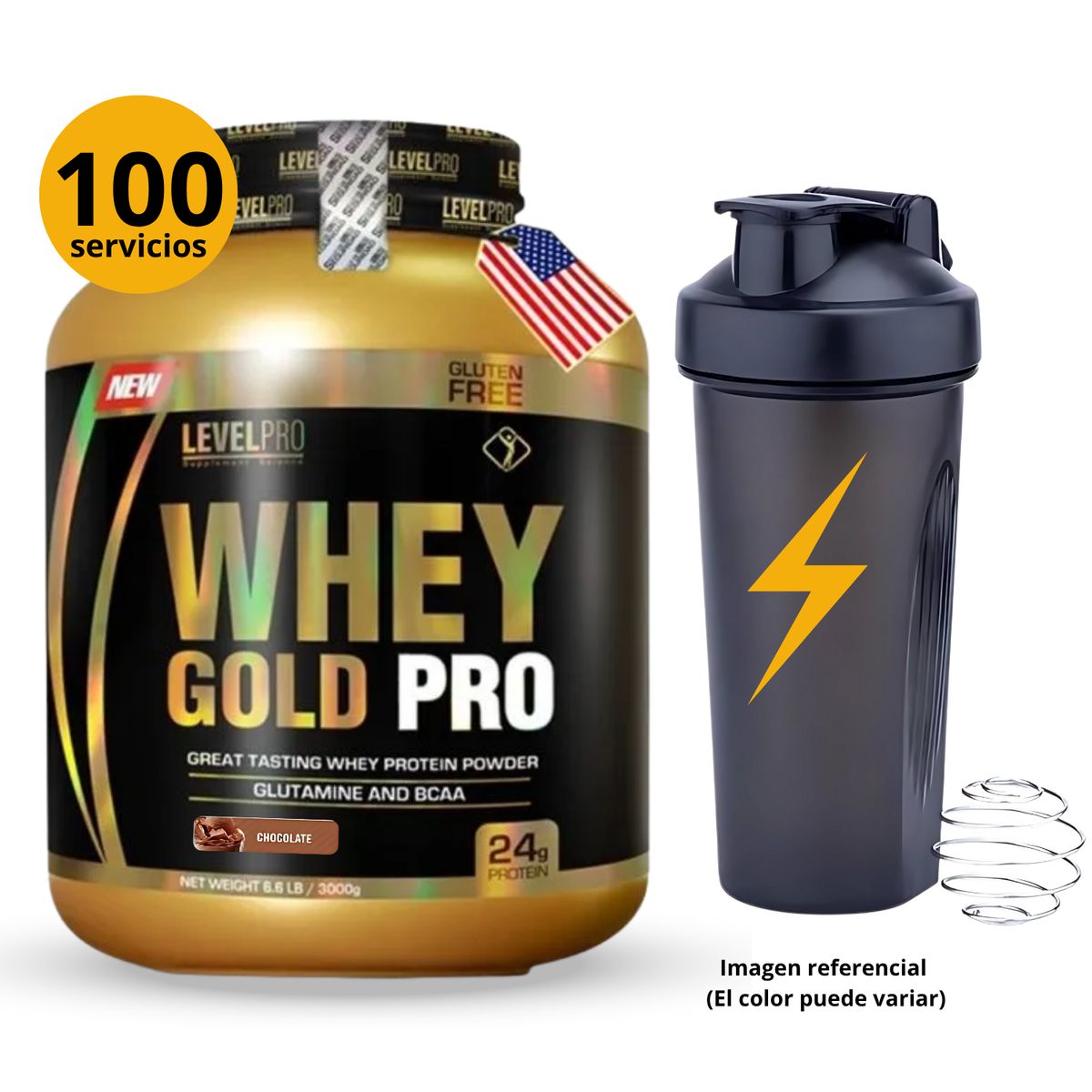 LEVEL PRO - WHEYGOLDPRO DE 3kg CHOCOLATE CON SHAKER - PROTEÍNA WHEY