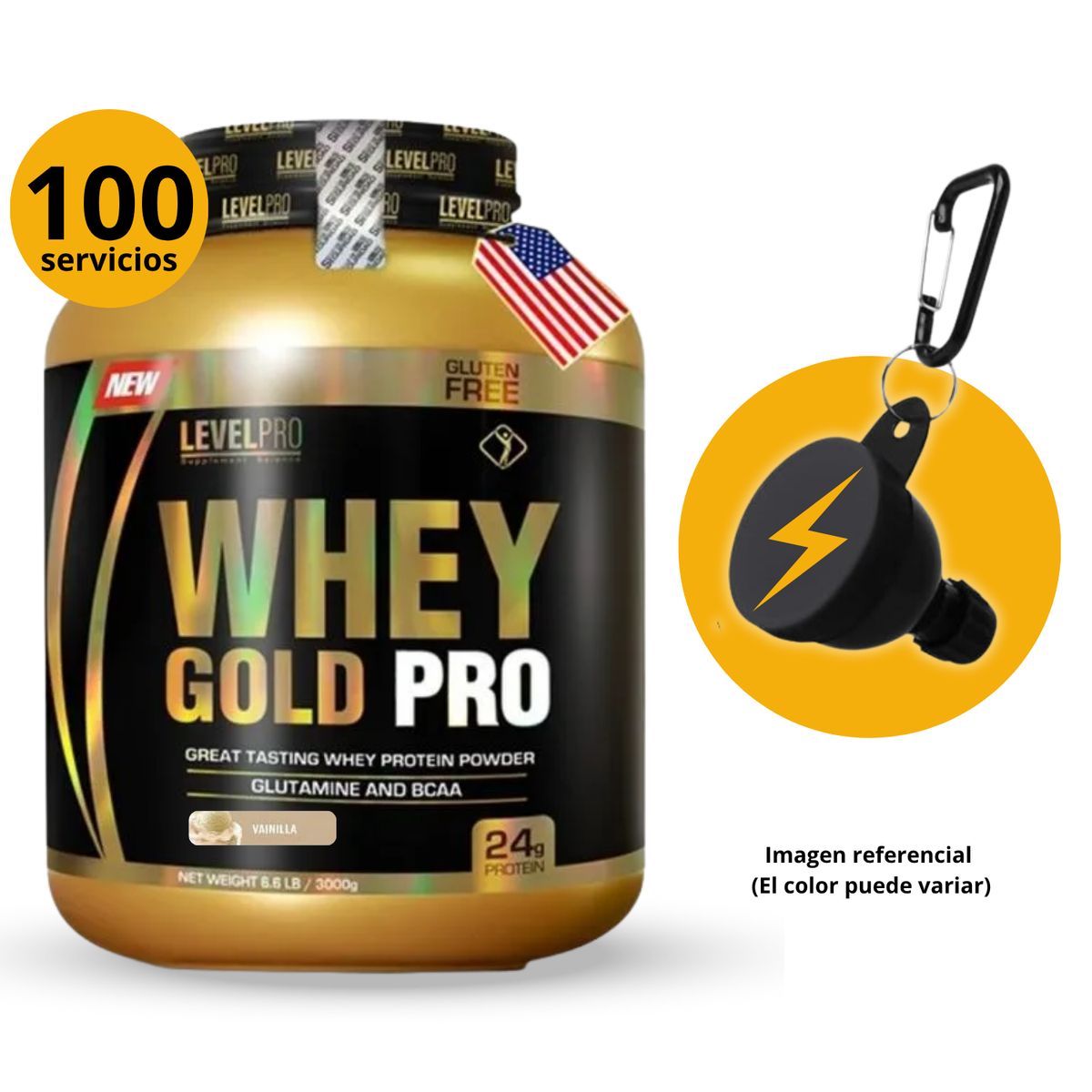 LEVEL PRO - WHEY GOLD PRO DE 3kg VAINILLA CON PORTASUPLES - PROTEÍNA WHEY