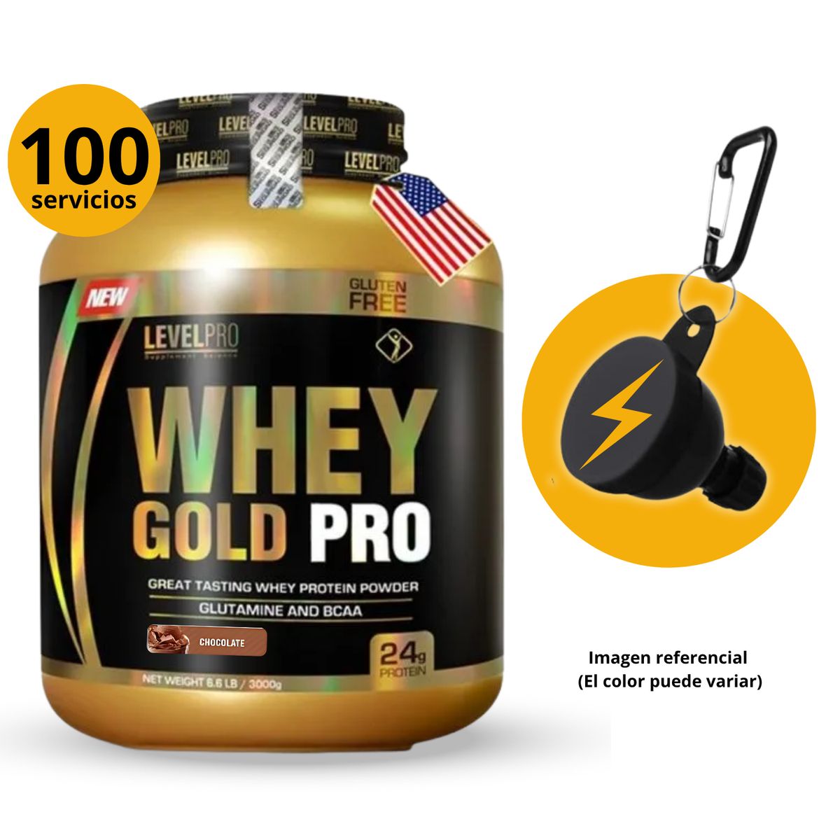 LEVEL PRO - WHEY GOLD PRO DE 3kg CHOCOLATE CON PORTASUPLES - PROTEÍNA WHEY