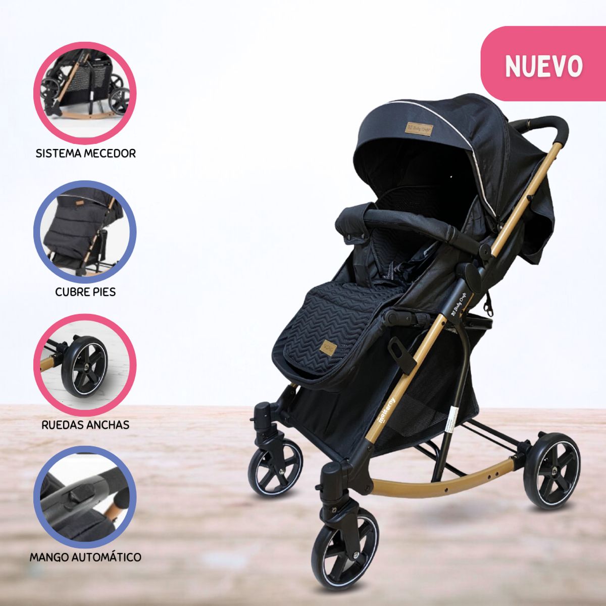 BABY HAPPY - Coche Cuna Mecedora para Bebés »MADRID» Black