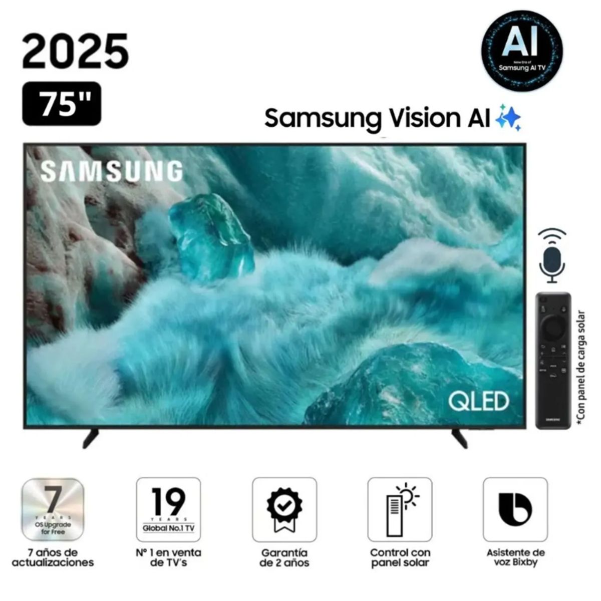 SAMSUNG - Televisor Samsung 75 QLED QN75Q7FAAG Vision Ai Smart Tv 2025 + Antena Digital