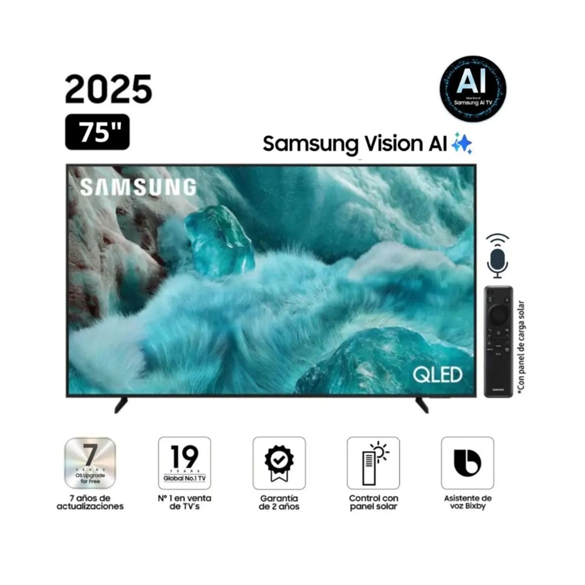 SAMSUNG - Televisor Samsung 75 QLED QN75Q7FAAG Vision Ai Smart Tv 2025 + Antena Digital