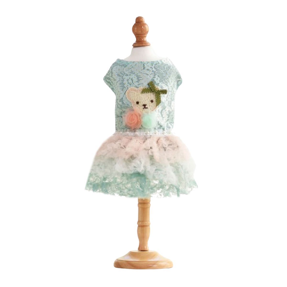 GENERICO - VESTIDO ENCAJE VERDE OSITA Y TUL  MASCOTAS PERRO GATO