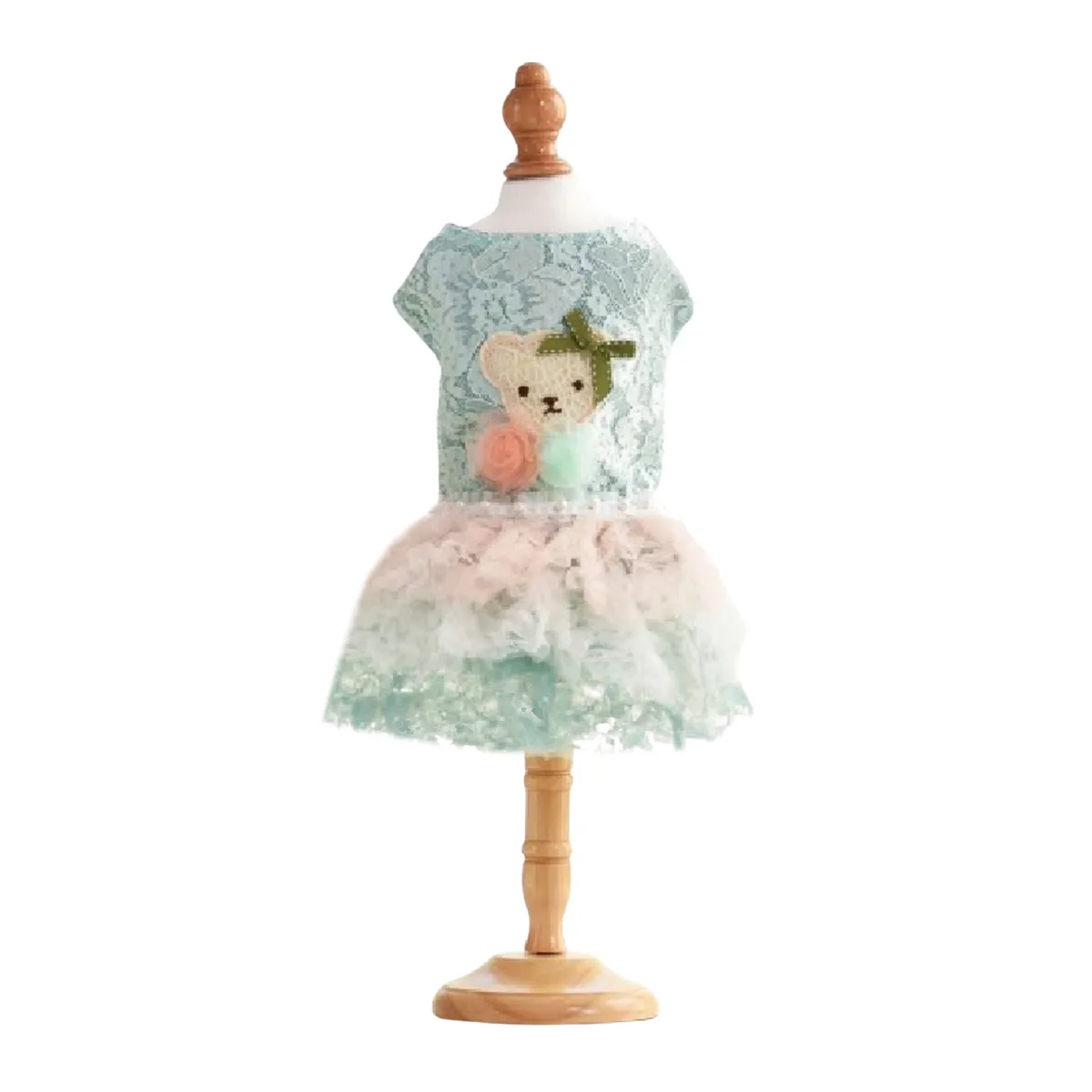 GENERICO - VESTIDO ENCAJE VERDE OSITA Y TUL  MASCOTAS PERRO GATO